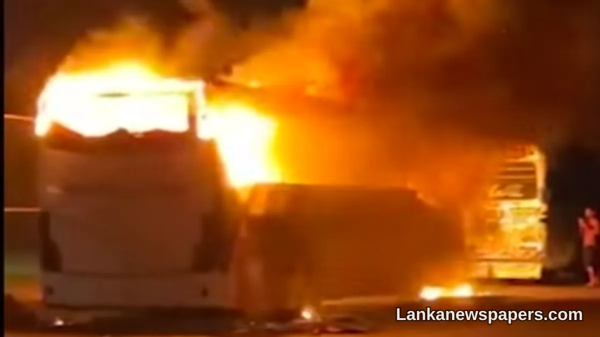 Arson Suspected as Luxury Bus Engulfed in Flames on Kaduwela-Matara Route