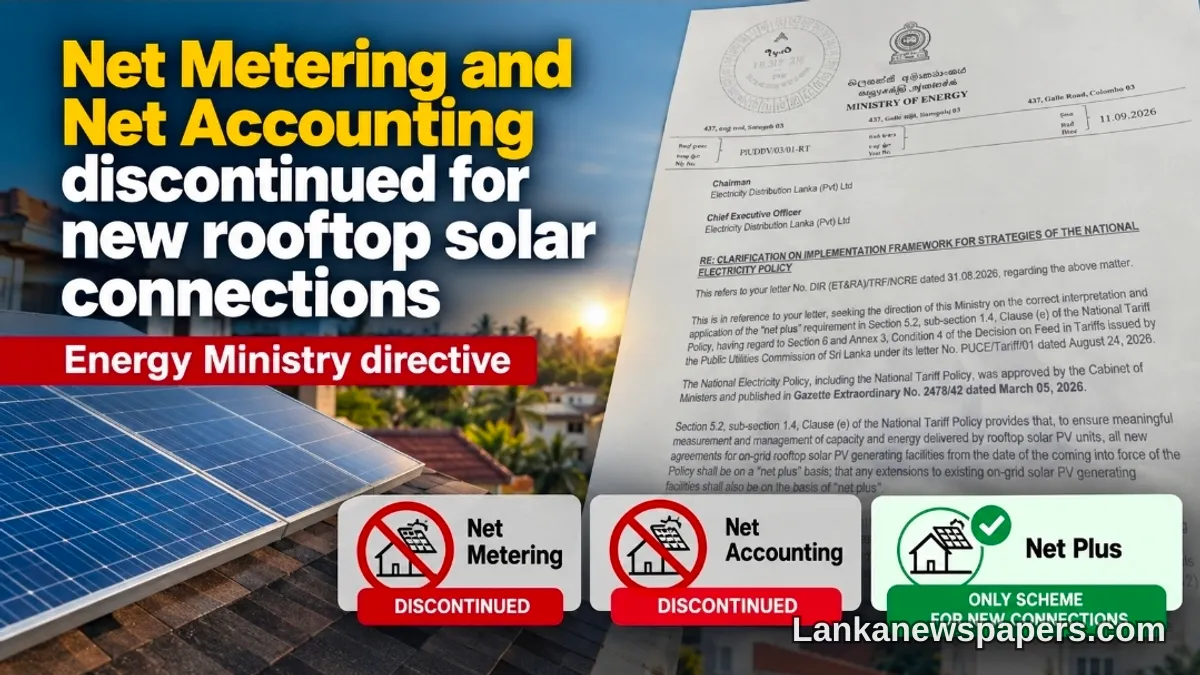 Sri Lanka Scraps Net Metering and Net Accounting for New Solar Power Connections