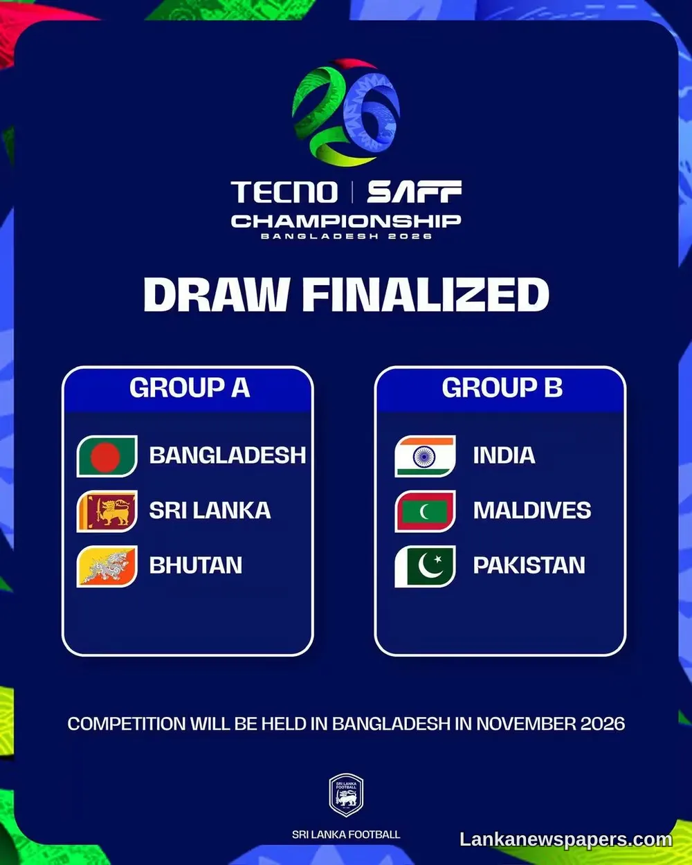 Sri Lanka Drawn Into Group A Ahead of SAFF Championship 2026 in Bangladesh