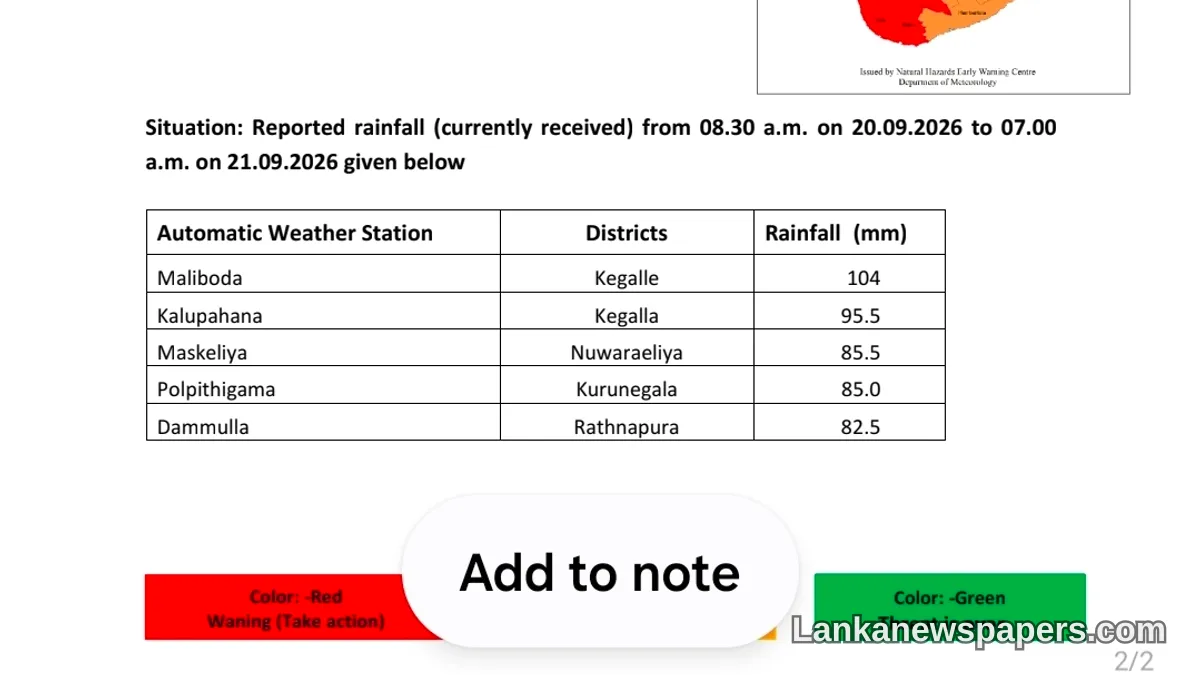 Amber Rain Warning Declared Across Three Key Provinces as Meteorology Department Raises Alert Level