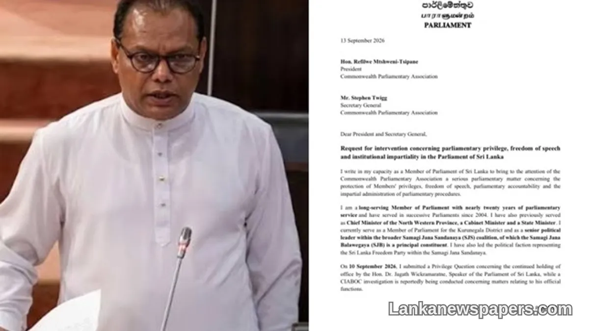 Dayasiri Takes Speaker Dispute to Commonwealth Parliamentary Association