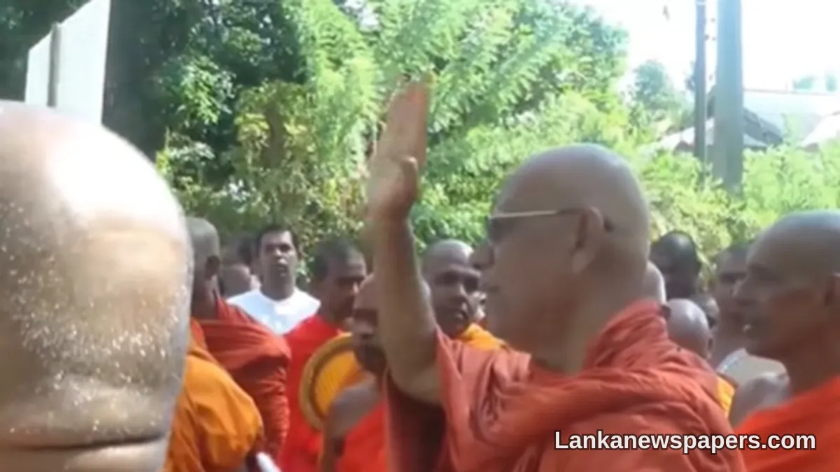 Buddhist Monks Stage Protest Outside Embilipitiya Religious Institution Over Alleged Conversion Activities