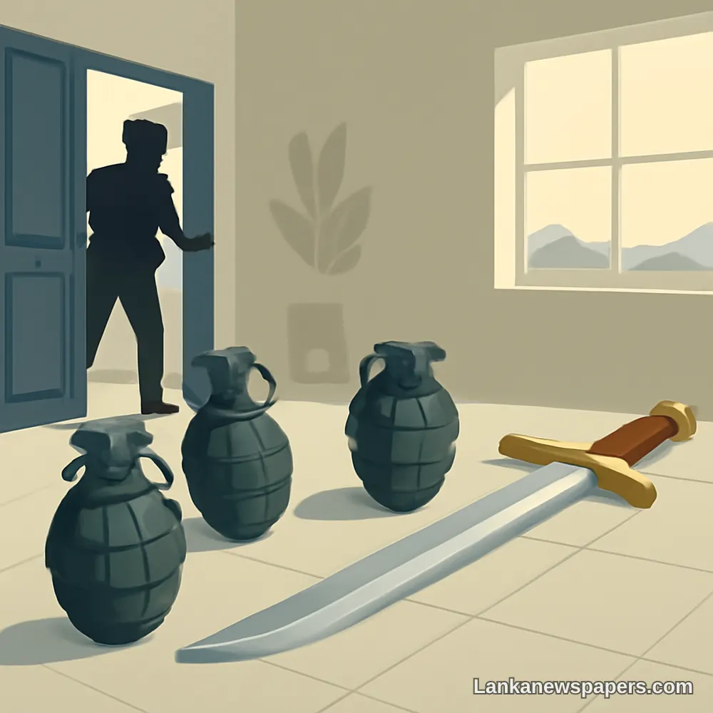Three Live Hand Grenades and Sword Uncovered at Kandy ASP's Home in Dramatic Police Raid