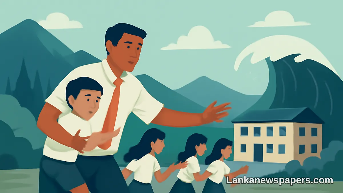 වීර විදුහල්පතිවරයා ගංවතුරට ගසා යාමට මොහොතකට පෙර සිසුන් 900 දෙනෙකු බේරාගනී