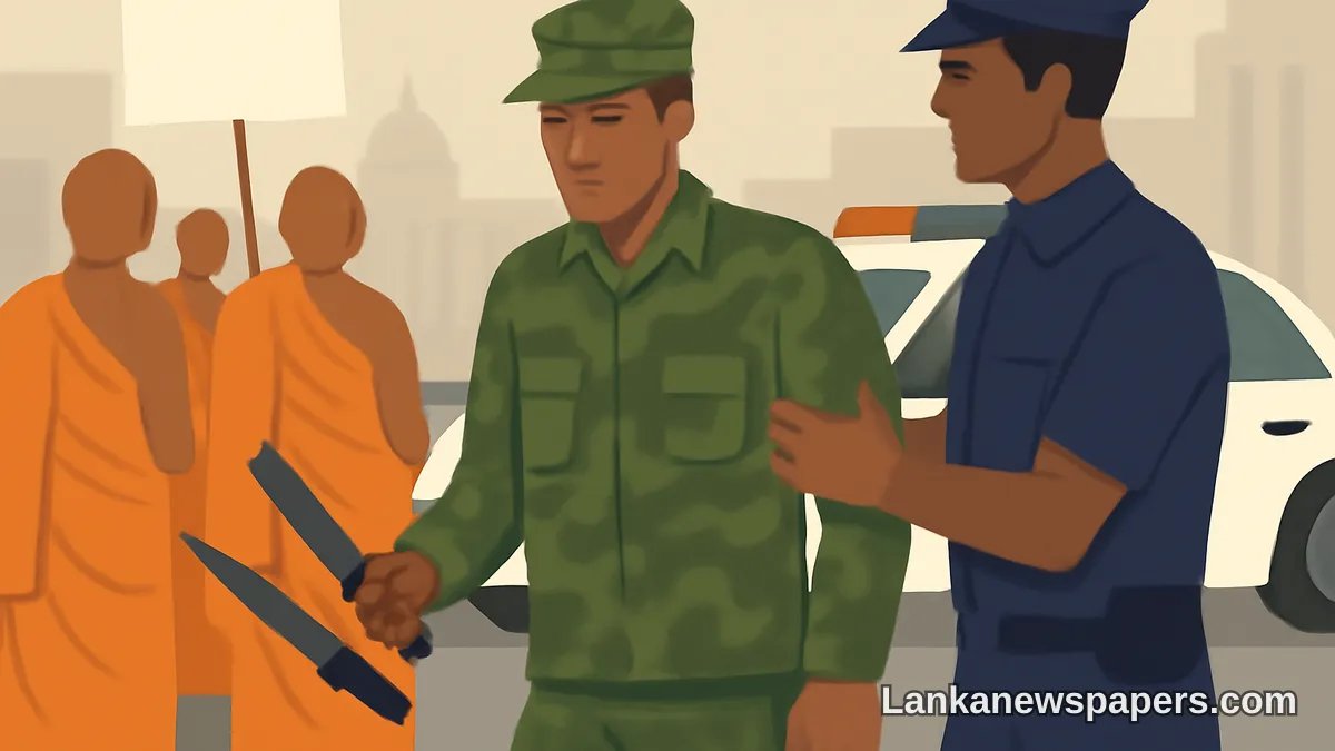 Former Soldier Found Carrying Knives Near Monks' Protest Arrested in Colombo