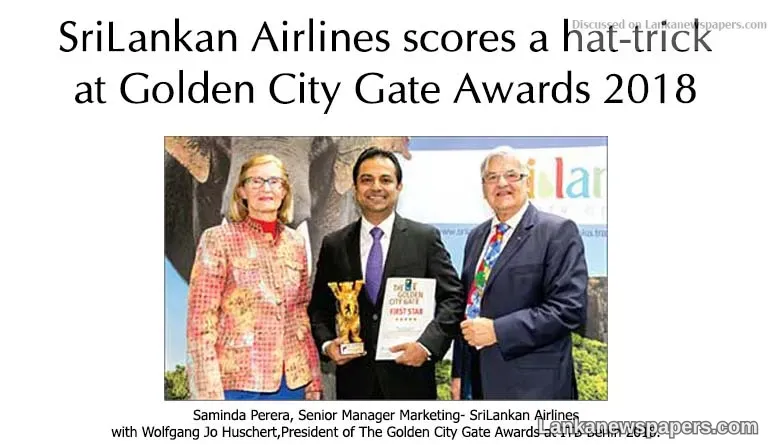 SriLankan Airlines scores a hat-trick at Golden City Gate Awards 2018