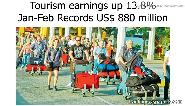Tourism earnings up 13.8% Jan-Feb Records US$ 880 million