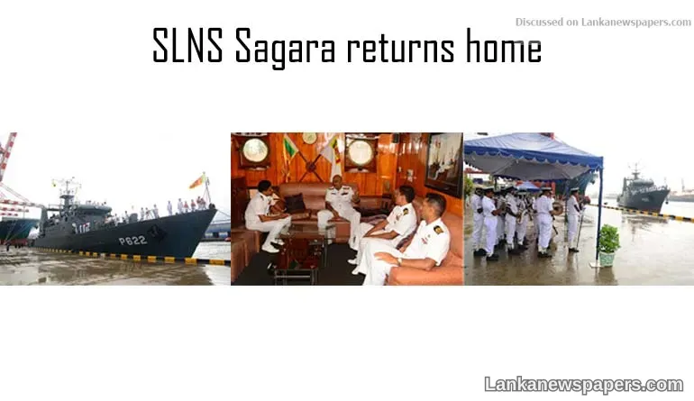 SLNS Sagara returns home on completion of successful naval exercise