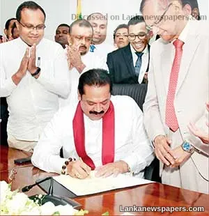 Prime Minister Mahinda Rajapaksa assuming duties as the Finance and Economic Affairs Minister at the Finance Ministry