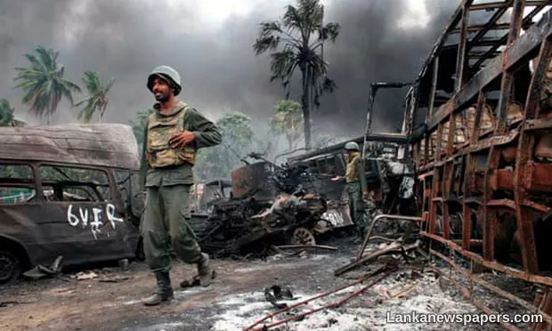 Sri Lankan military image taken near Mullaittivu, 2009. Victory over the separatist Tamil Tigers was declared by the Sri Lankan president that year.
