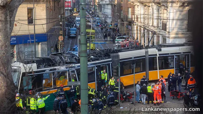 Milan tram derails and slams into a building, killing two people