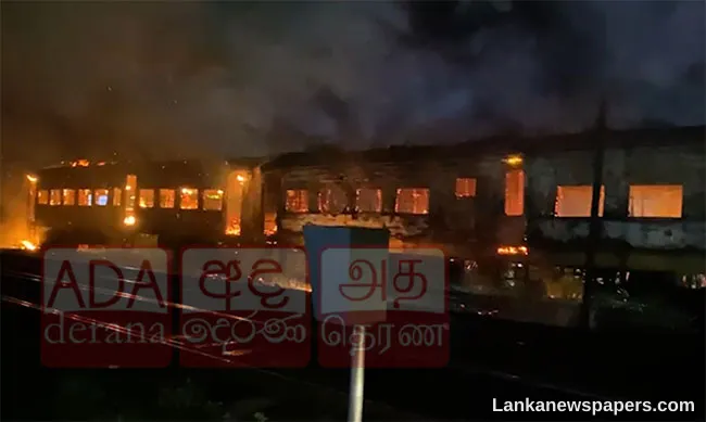 Two decommissioned train compartments catch fire near Galle Railway Station