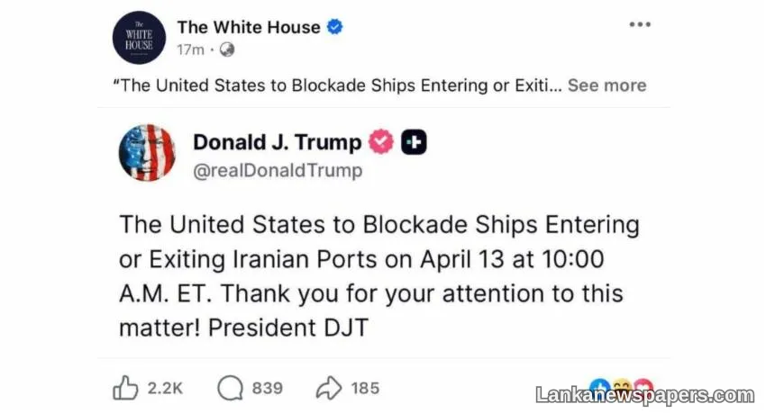13-04-2026 | 7:37 PMTrump says US to begin naval blockadeThe U.S. military is due to begin a blockade of ships entering or leaving I...