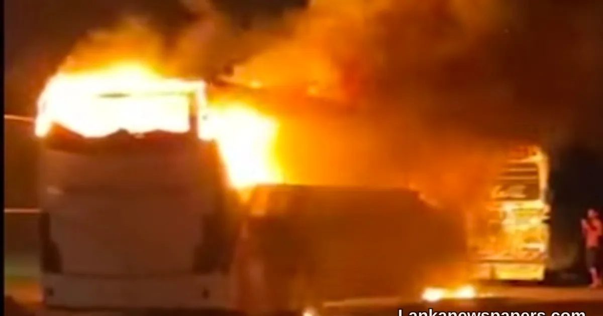 Arson Suspected as Luxury Bus Engulfed in Flames on Kaduwela-Matara Route