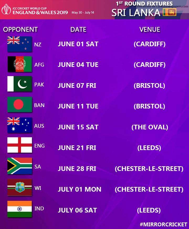 Sri Lanka begin their 2019 World Cup campaign against New Zealand