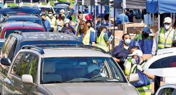 Hundreds of Americans line up for food bank handouts