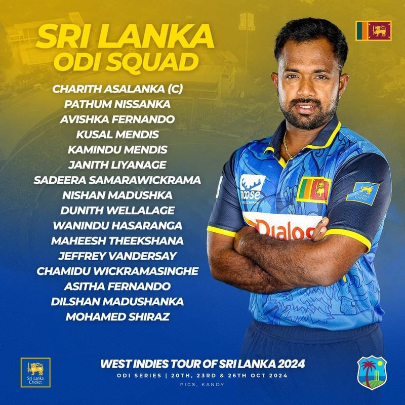 Srilanka squad for wesatindies one day series